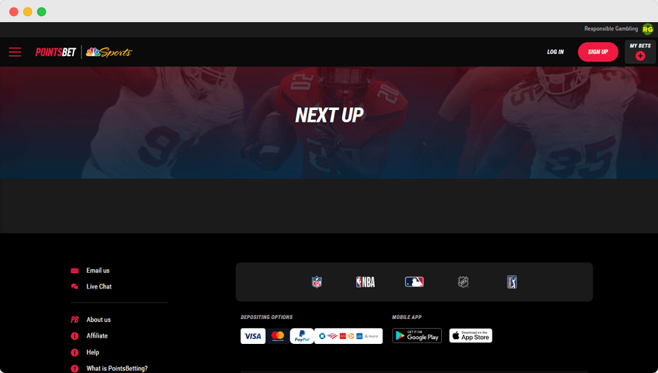 Screenshot of PointsBet New Jersey Sport section